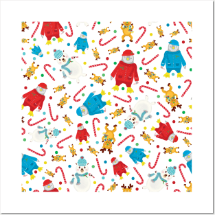 Winter Holiday Penguins, Reindeer and Polar Bears with Confetti Polka Dots Posters and Art